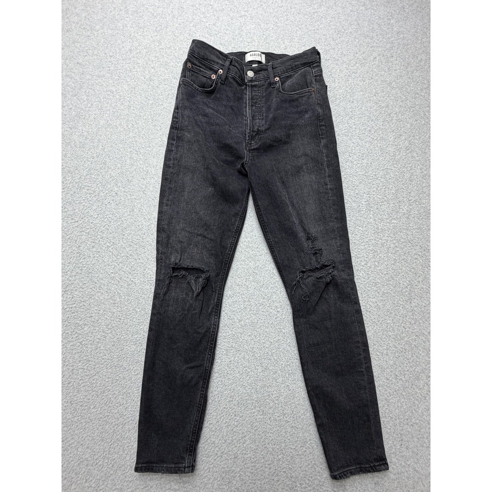 AGOLDE Nico‎ High Rise Skinny Jeans Womens 26 Charcoal Distressed Denim